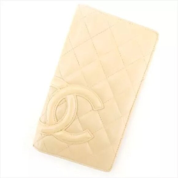 Chanel Wallet Purse Cambon line Beige leather Woman Authentic Used